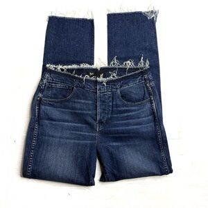 3x1 Darkwash Buttonfly Raw Hem Distressed Straight Leg Jean